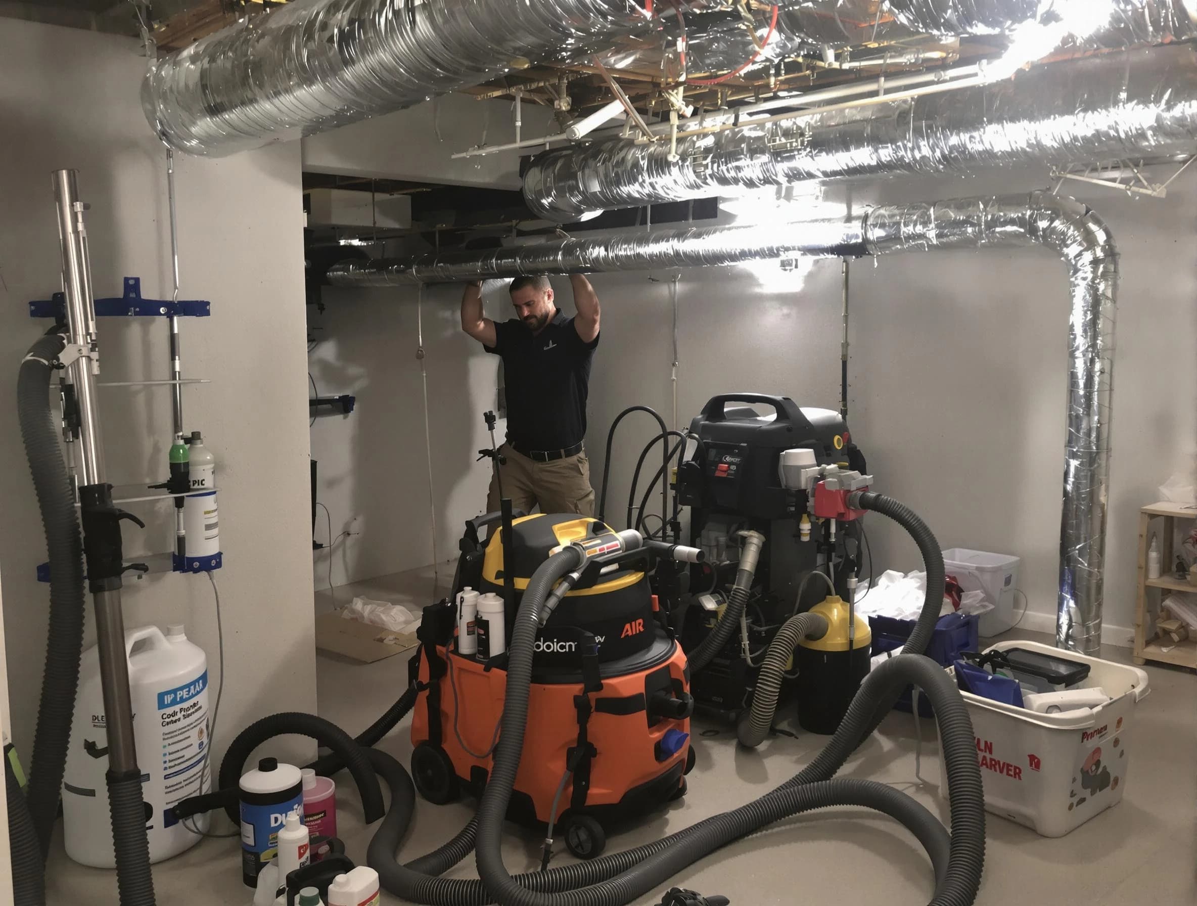 Hyrum Air Duct Cleaning specialist performing professional mold removal from air ducts using safety equipment in Hyrum