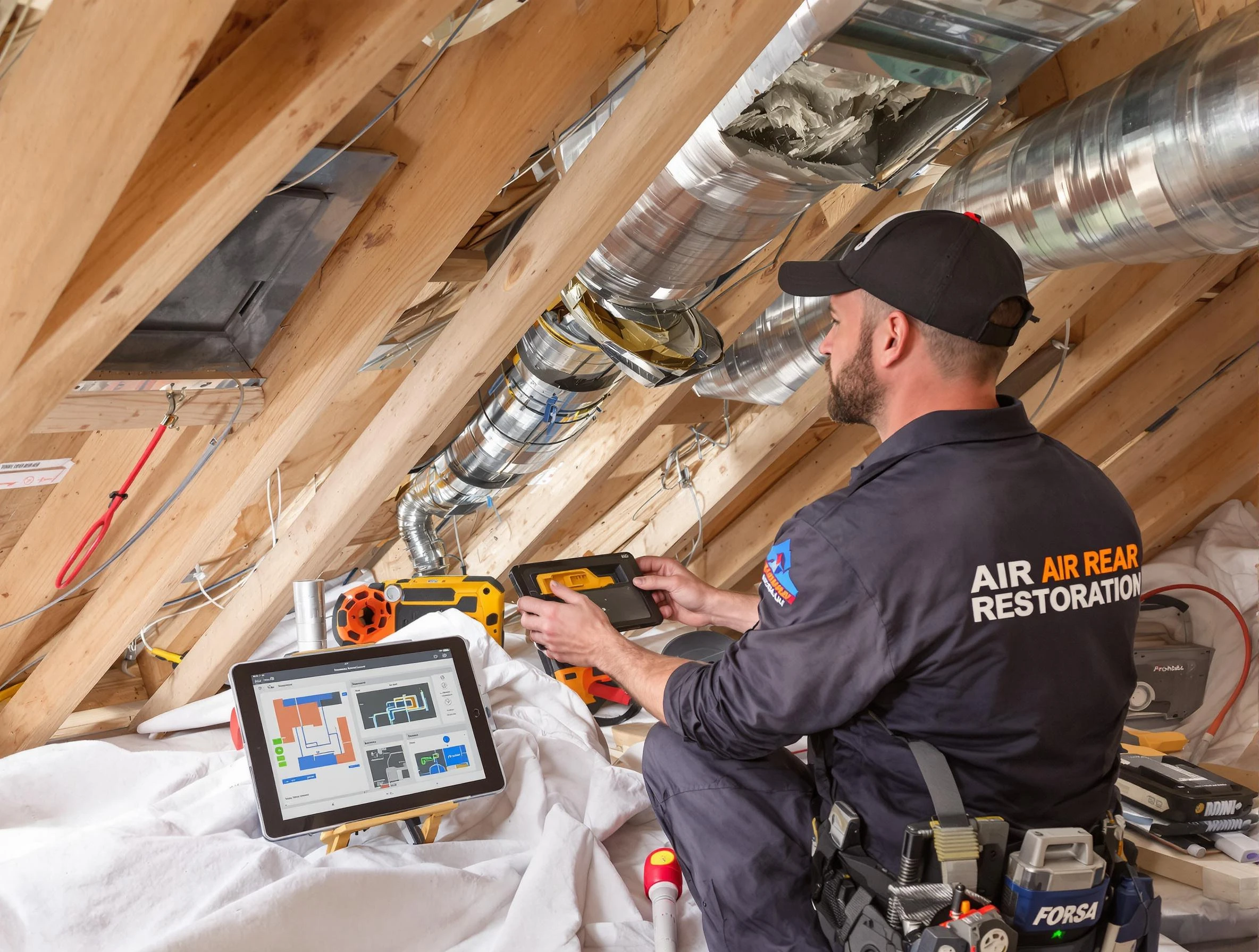 Hyrum Air Duct Cleaning technician performing precise duct repair work in Hyrum