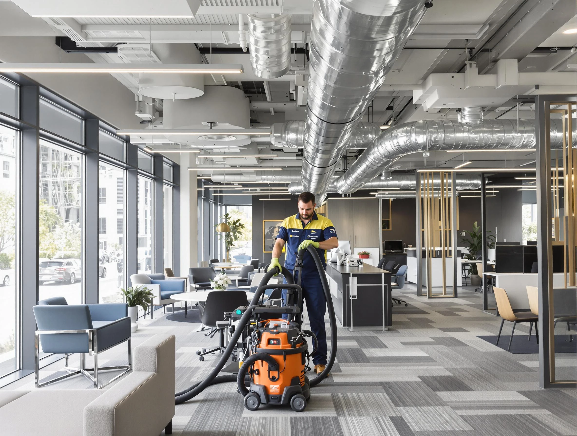 Hyrum Air Duct Cleaning team performing thorough commercial duct cleaning at a Hyrum business center